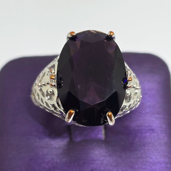 Stunning Oval Faceted Purple Stone Silver Filigree Victorian Style Ring - SZ 7 - Picture 3 of 13